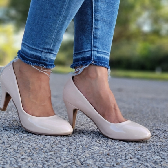 Women's PAT Nude Round Toe Low Heel Pumps Office Shoes - Picture 5 of 7